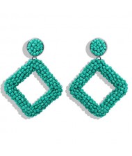 Bohemian Fashion Mini Beads Weaving Square Fashion Women Costume Earrings - Green