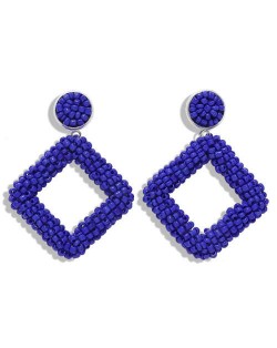 Bohemian Fashion Mini Beads Weaving Square Fashion Women Costume Earrings - Blue