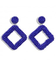 Bohemian Fashion Mini Beads Weaving Square Fashion Women Costume Earrings - Blue