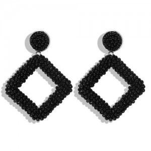 Bohemian Fashion Mini Beads Weaving Square Fashion Women Costume Earrings - Black