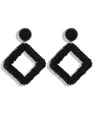 Bohemian Fashion Mini Beads Weaving Square Fashion Women Costume Earrings - Black