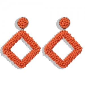 Bohemian Fashion Mini Beads Weaving Square Fashion Women Costume Earrings - Orange