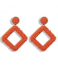 Bohemian Fashion Mini Beads Weaving Square Fashion Women Costume Earrings - Orange
