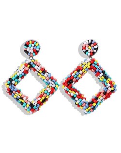 Bohemian Fashion Mini Beads Weaving Square Fashion Women Costume Earrings - Multicolor