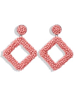 Bohemian Fashion Mini Beads Weaving Square Fashion Women Costume Earrings - Pink