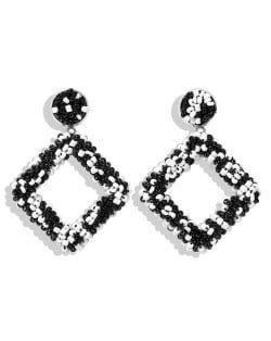 Bohemian Fashion Mini Beads Weaving Square Fashion Women Costume Earrings - Black and White