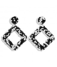 Bohemian Fashion Mini Beads Weaving Square Fashion Women Costume Earrings - Black and White