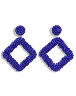 Bohemian Fashion Mini Beads Weaving Square Fashion Women Costume Earrings - Dark Blue