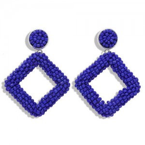 Bohemian Fashion Mini Beads Weaving Square Fashion Women Costume Earrings - Dark Blue