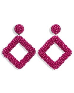 Bohemian Fashion Mini Beads Weaving Square Fashion Women Costume Earrings - Rose