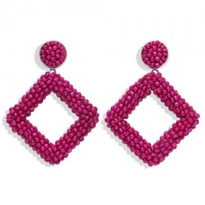 Bohemian Fashion Mini Beads Weaving Square Fashion Women Costume Earrings - Rose