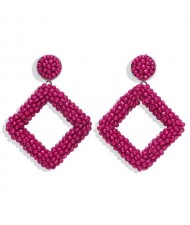 Bohemian Fashion Mini Beads Weaving Square Fashion Women Costume Earrings - Rose