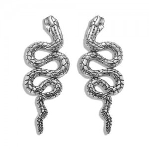 Vintage Design Snake High Fashion Alloy Earrings - Silver