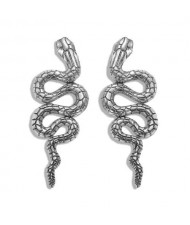 Vintage Design Snake High Fashion Alloy Earrings - Silver