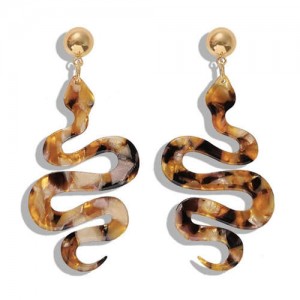 Creeping Snake Dangling Fashion Resin Women Earrings - Light Brown