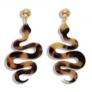 Creeping Snake Dangling Fashion Resin Women Earrings - Dark Brown