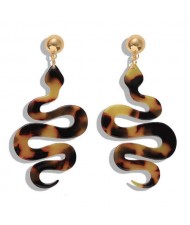 Creeping Snake Dangling Fashion Resin Women Earrings - Dark Brown