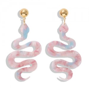 Creeping Snake Dangling Fashion Resin Women Earrings - Pink