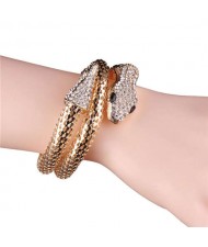 Rhinestone Embellished Coiled Snake Design High Fashion Women Alloy Bracelet - Golden