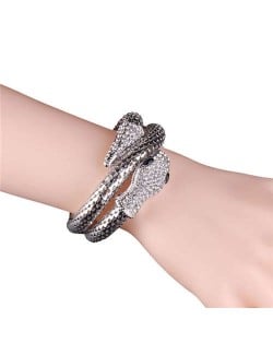 Rhinestone Embellished Coiled Snake Design High Fashion Women Alloy Bracelet - Silver
