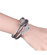 Rhinestone Embellished Coiled Snake Design High Fashion Women Alloy Bracelet - Silver