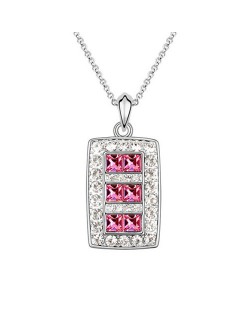 Fashion Queen Style Platinum Plating Pink Crystal Rectangular Pendant Necklace