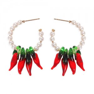 Red Peppers Bohemian Pearl Fashion Women Hoop Earrings