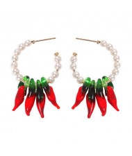 Red Peppers Bohemian Pearl Fashion Women Hoop Earrings