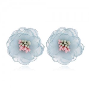 Sweet Multi-layer Style Korean Fashion Cloth Women Earrings - Blue