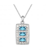 Fashion Queen Style Platinum Plating Aquamarine Crystal Rectangular Pendant Necklace