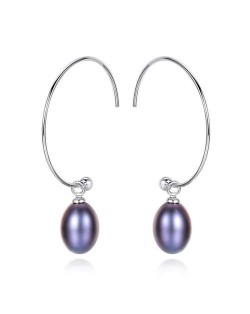 4 Colors Available Natural Pearl Pendants 925 Sterling Silver Women Medium Hoop Earrings