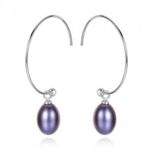 4 Colors Available Natural Pearl Pendants 925 Sterling Silver Women Medium Hoop Earrings
