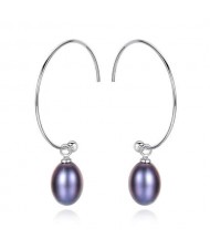 4 Colors Available Natural Pearl Pendants 925 Sterling Silver Women Medium Hoop Earrings