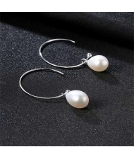 4 Colors Available Natural Pearl Pendants 925 Sterling Silver Women Medium Hoop Earrings
