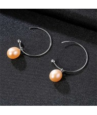 4 Colors Available Natural Pearl Pendants 925 Sterling Silver Women Medium Hoop Earrings