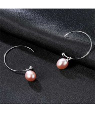 4 Colors Available Natural Pearl Pendants 925 Sterling Silver Women Medium Hoop Earrings