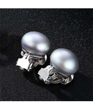 4 Colors Available Steamed Bun Shape Natural Pearl 925 Sterling Silver Women Ear Clips