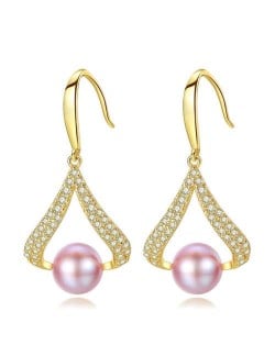 3 Colors Available Cubic Zirconia and Natural Pearl Decorated 18K Gold Plated 925 Sterling Silver Women Earrings