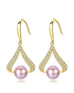 3 Colors Available Cubic Zirconia and Natural Pearl Decorated 18K Gold Plated 925 Sterling Silver Women Earrings