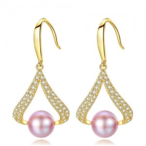 3 Colors Available Cubic Zirconia and Natural Pearl Decorated 18K Gold Plated 925 Sterling Silver Women Earrings