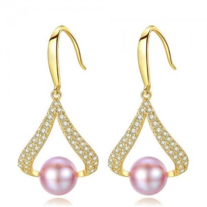 3 Colors Available Cubic Zirconia and Natural Pearl Decorated 18K Gold Plated 925 Sterling Silver Women Earrings