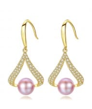 3 Colors Available Cubic Zirconia and Natural Pearl Decorated 18K Gold Plated 925 Sterling Silver Women Earrings