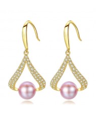 3 Colors Available Cubic Zirconia and Natural Pearl Decorated 18K Gold Plated 925 Sterling Silver Women Earrings