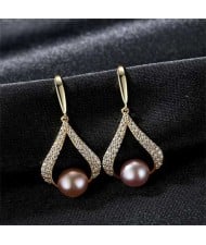 3 Colors Available Cubic Zirconia and Natural Pearl Decorated 18K Gold Plated 925 Sterling Silver Women Earrings