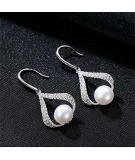 3 Colors Available Cubic Zirconia and Natural Pearl Decorated 18K Gold Plated 925 Sterling Silver Women Earrings