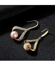 3 Colors Available Cubic Zirconia and Natural Pearl Decorated 18K Gold Plated 925 Sterling Silver Women Earrings