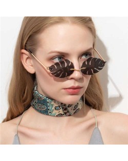 5 Colors Available Palm Leaves Design High Fashion Frameless Style Women Sunglasses