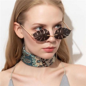 5 Colors Available Palm Leaves Design High Fashion Frameless Style Women Sunglasses