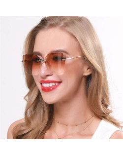 5 Colors Available Gradient Color Lens Irregular Shape Frameless High Fashion Women Sunglasses