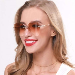 5 Colors Available Gradient Color Lens Irregular Shape Frameless High Fashion Women Sunglasses
